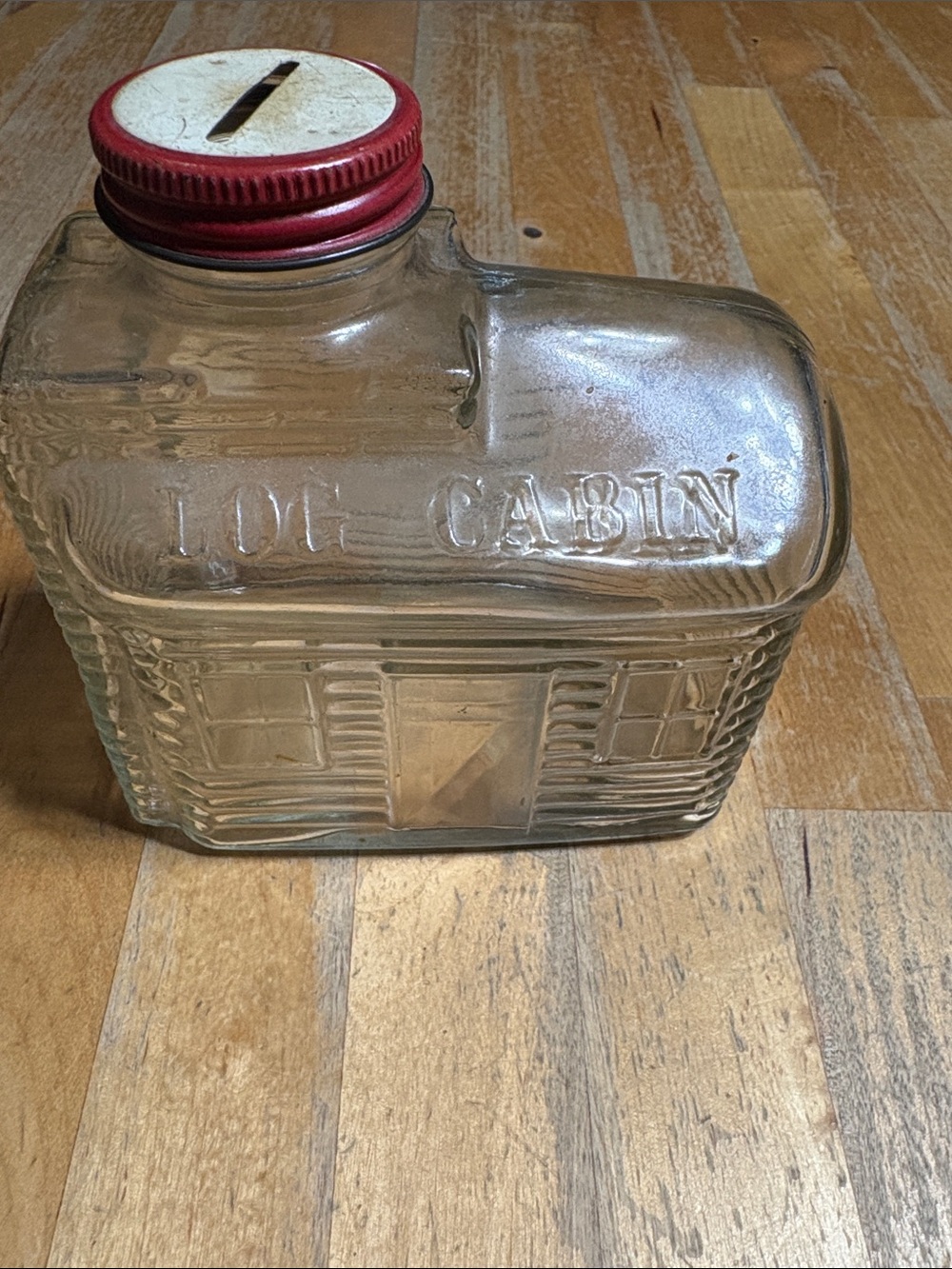 Vintage 1960’s Glass 'Log Cabin' syrup jar